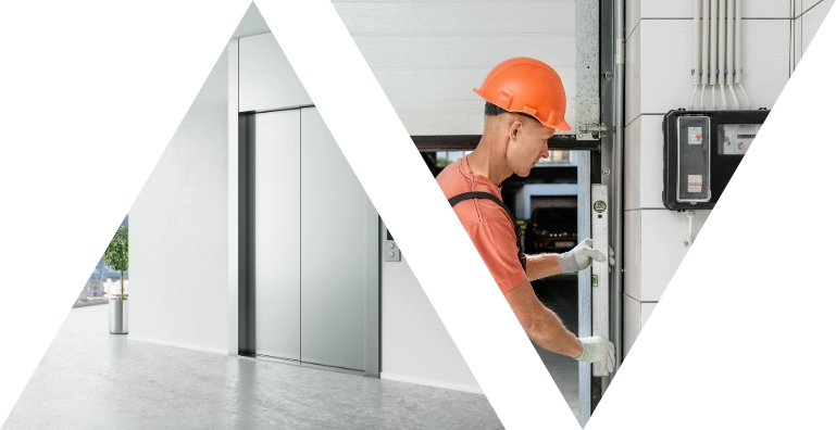 mężczyzna pracujący przy windzie